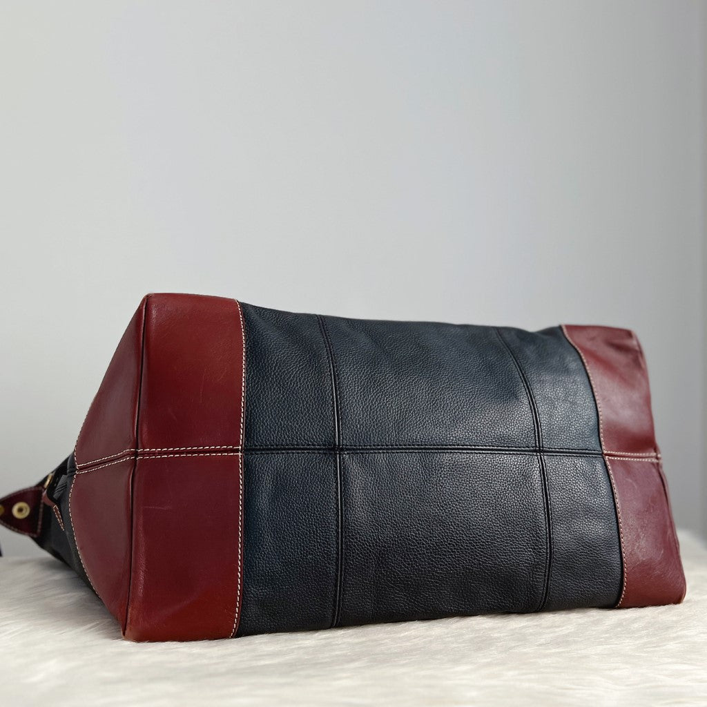 Bally Navy Leather Signature B Weekend Travel Bag