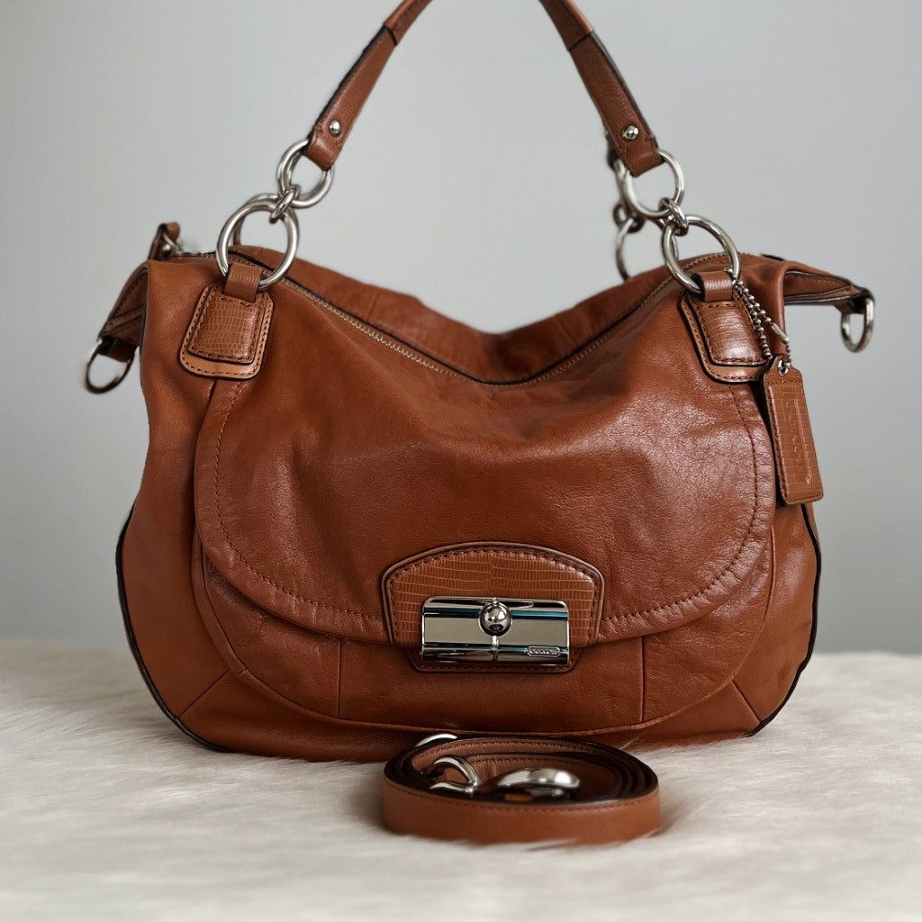 Coach Caramel Leather Front Flap 2 Way Shoulder Bag