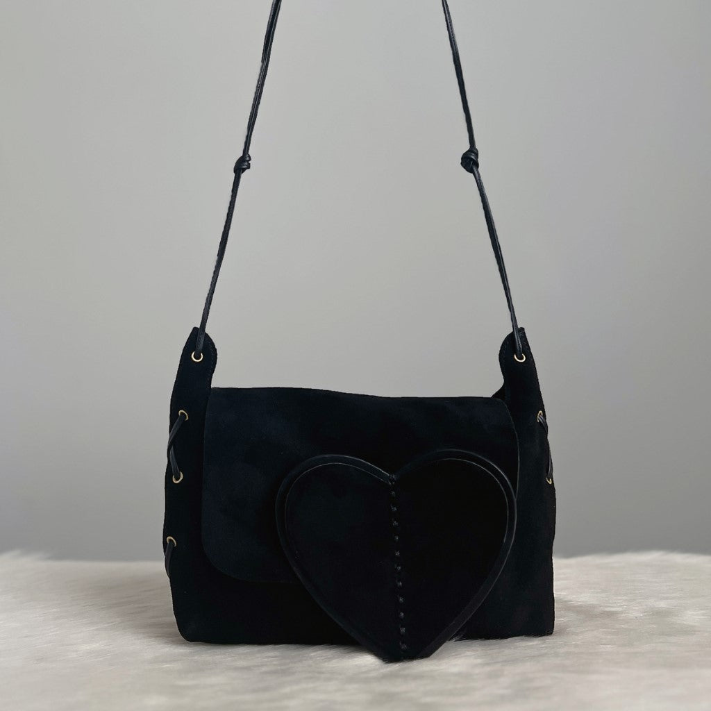 Gucci Black Suede Heart Detail Shoulder Bag