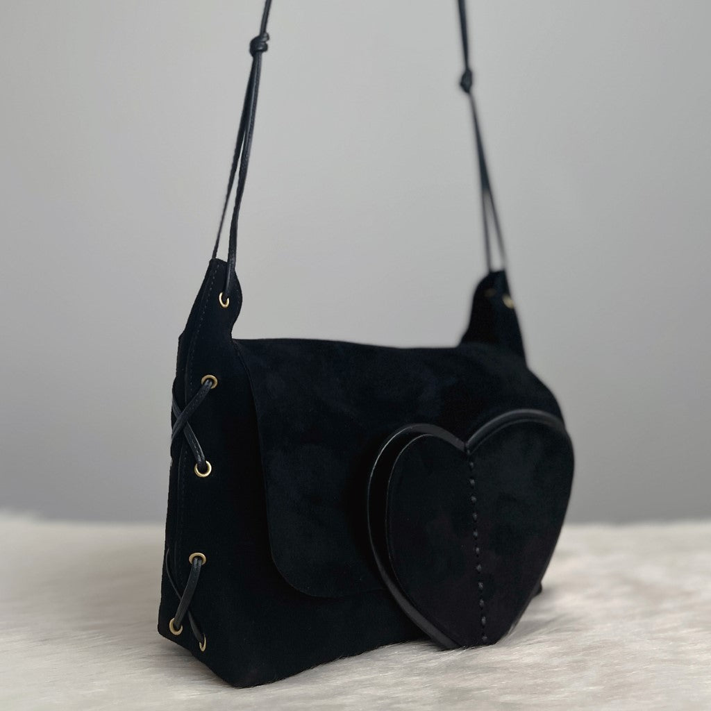 Gucci Black Suede Heart Detail Small Shoulder Bag Excellent