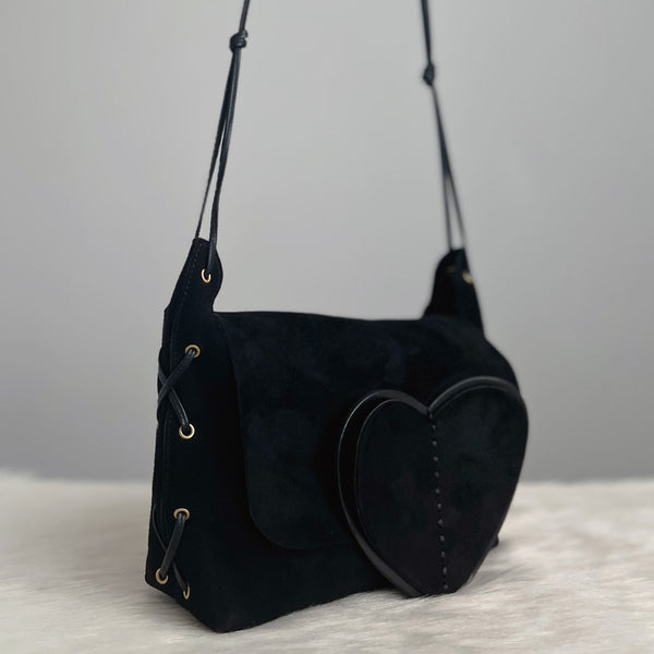 Gucci Black Suede Heart Detail Shoulder Bag