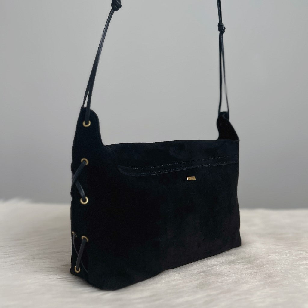 Gucci Black Suede Heart Detail Small Shoulder Bag Excellent