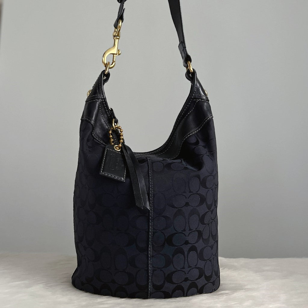 Coach Black Signature Monogram Large Bucket Shoulder Bag