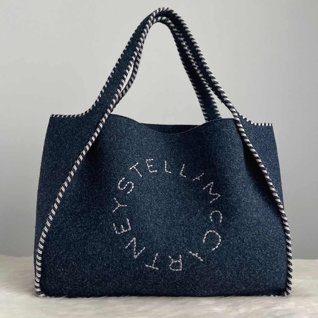 Stella Mccartney Navy Woollen Large Shoulder Bag