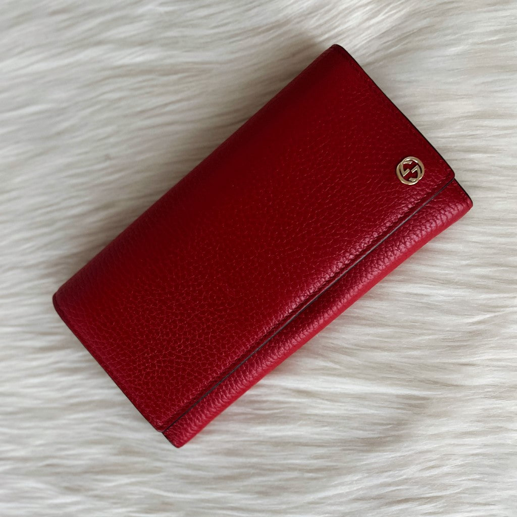 Gucci Double G Red Leather Zip Compartment Long Wallet Excellent