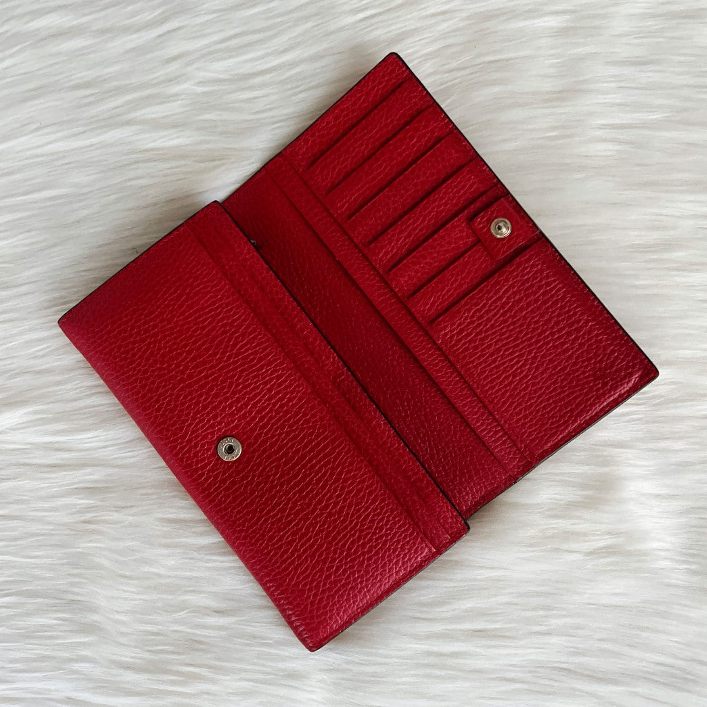 Gucci Double G Red Leather Zip Compartment Long Wallet Excellent