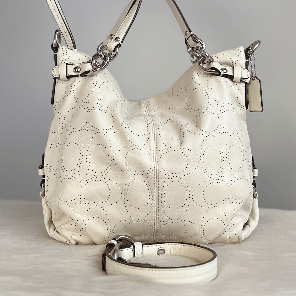 Coach White Leather Pattern Detail 2 Way Shoulder Bag