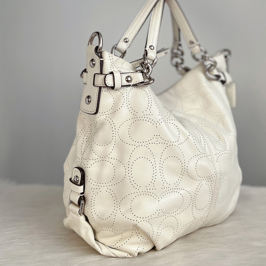 Coach White Leather Pattern Detail 2 Way Shoulder Bag