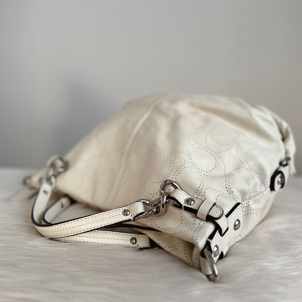 Coach White Leather Pattern Detail 2 Way Shoulder Bag