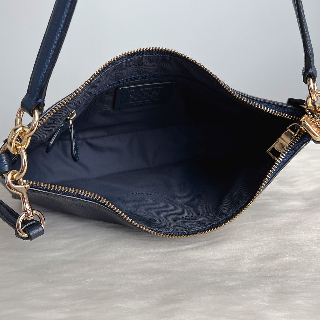 Coach Navy Leather Half Moon 2 Way Crossbody Shoulder Bag Like New