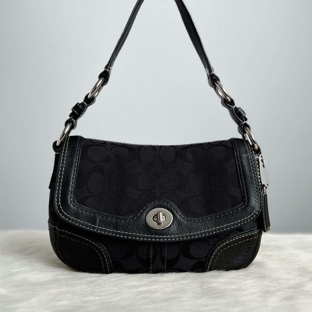 Coach Black Monogram Turn Lock Shoulder Bag