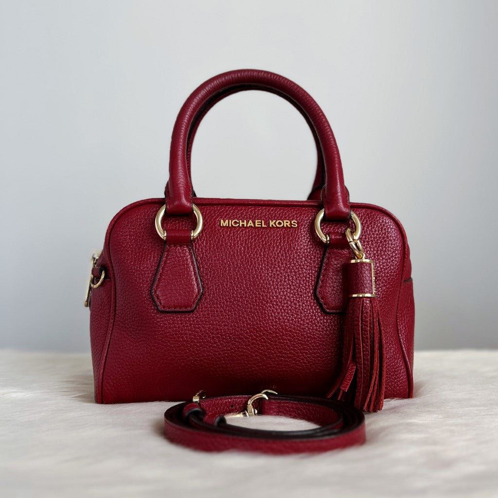 Michael Kors Maroon Leather Tassel Charm 2 Way Shoulder Bag