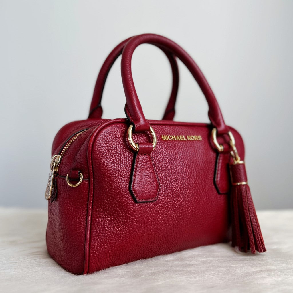 Michael Kors Maroon Leather Tassel Charm 2 Way Shoulder Bag