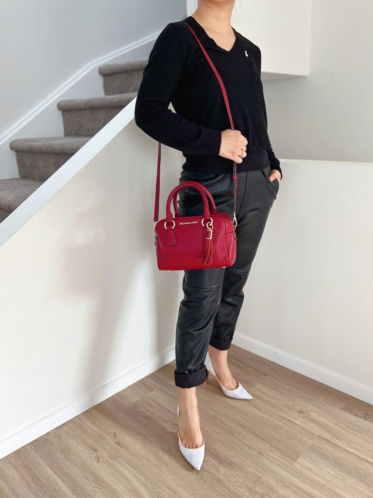 Michael Kors Maroon Leather Tassel Charm 2 Way Shoulder Bag