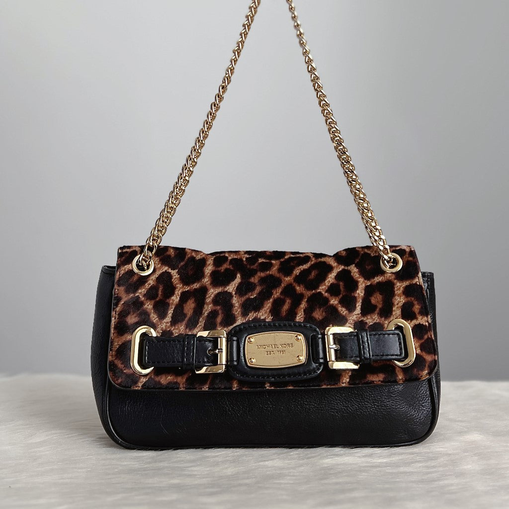 Michael Kors Leopard Detail Gold Chain 3 Way Shoulder Bag