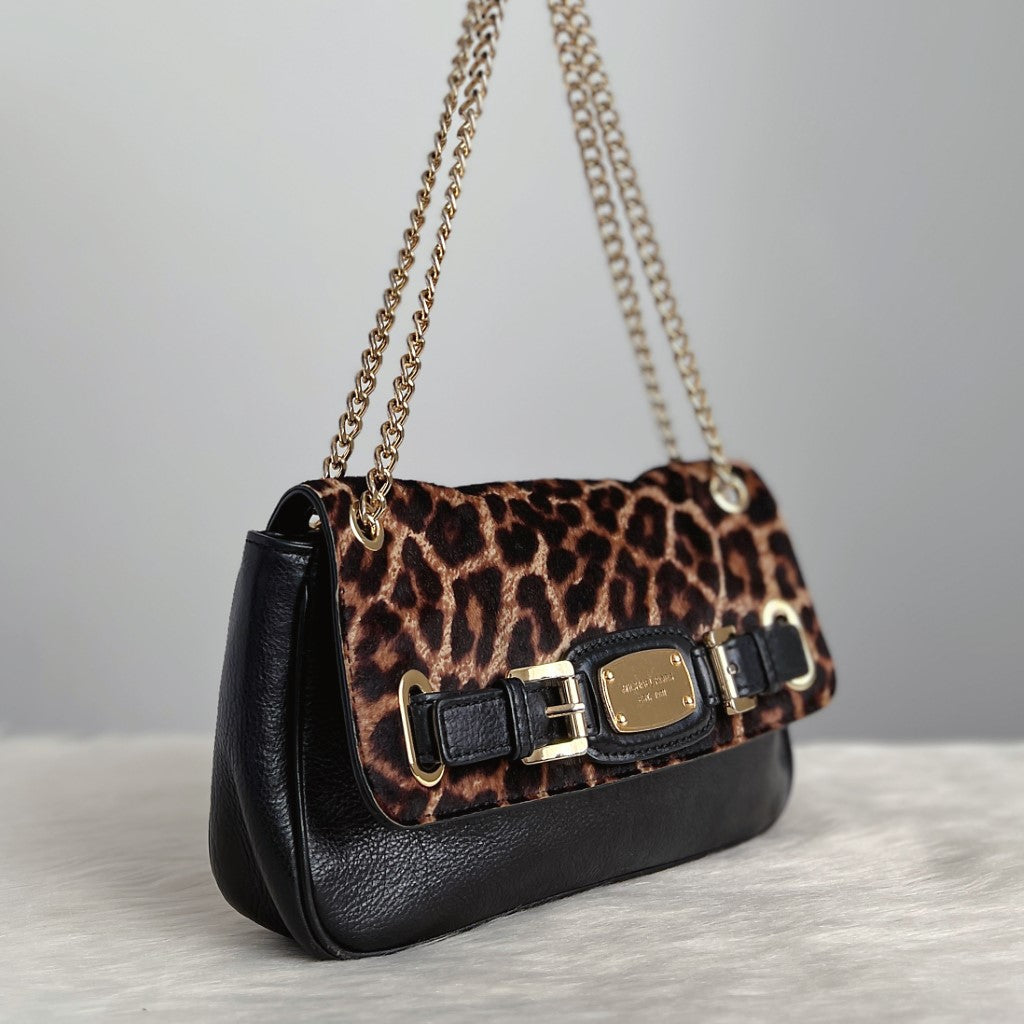 Michael Kors Leopard Detail Gold Chain 3 Way Shoulder Bag