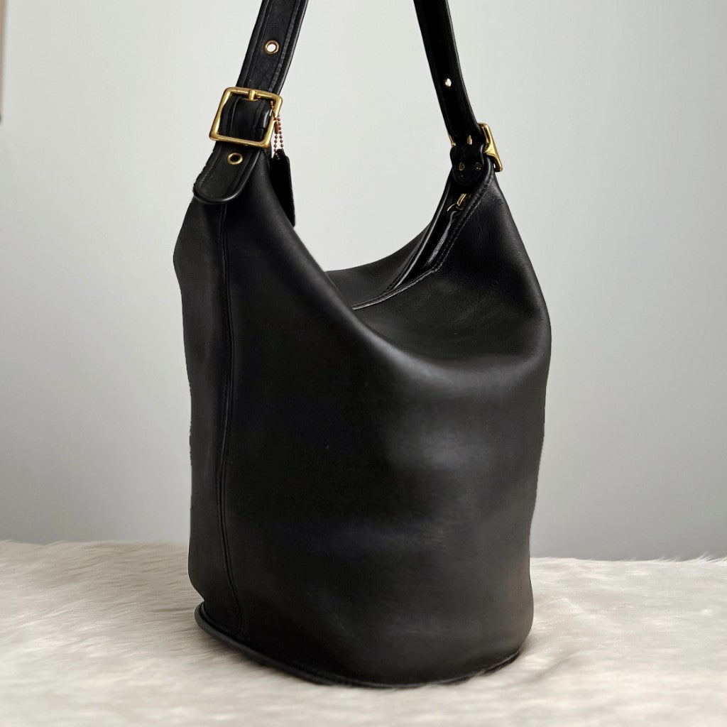 Coach Black Leather Large Bucket Shoulder Bag