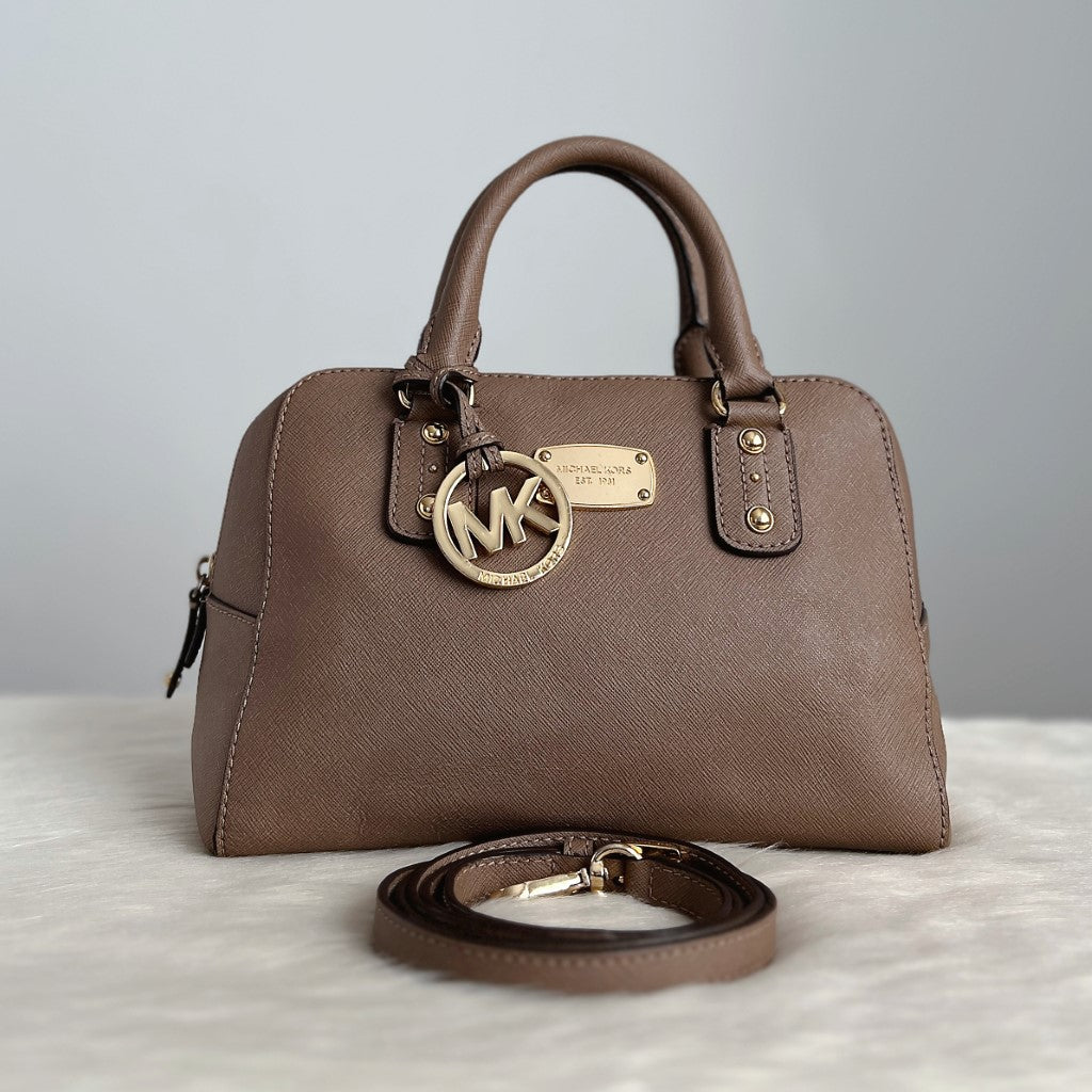 Michael Kors Taupe Leather Charm Boston 2 Way Shoulder Bag