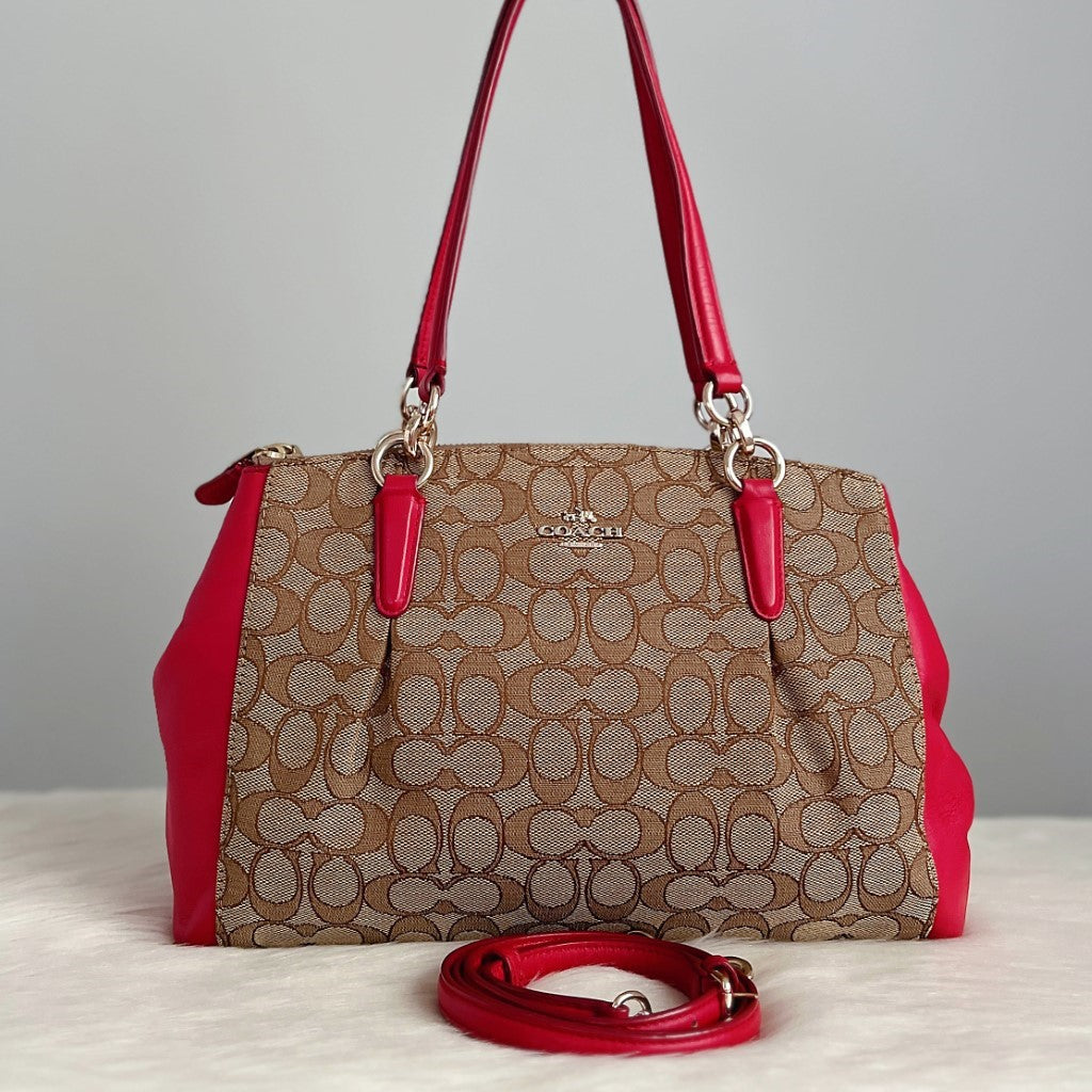 Coach Red Leather Patchwork Multi Compartment 2 Way Shoulder Bag