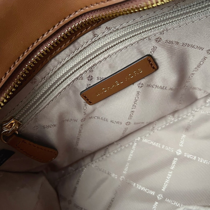 Michael Kors Caramel Leather Monogram Charm 2 Way Shoulder Bag