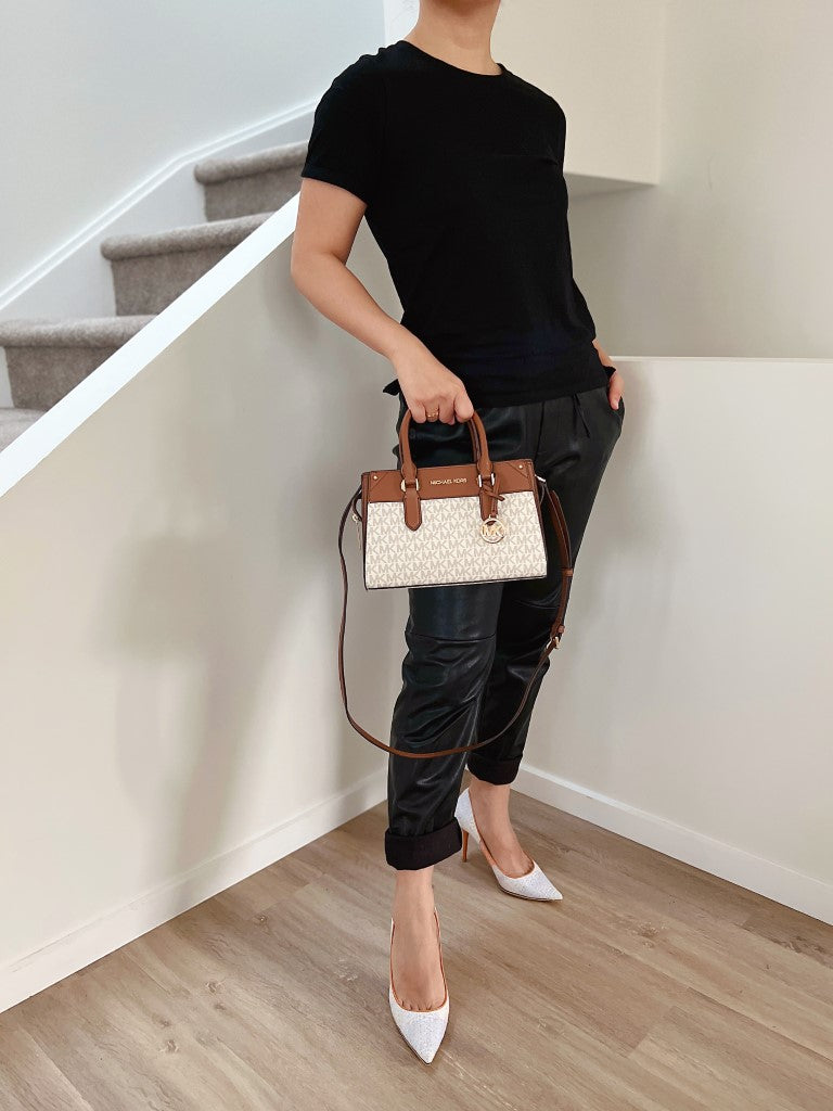 Michael Kors Caramel Leather Monogram Charm 2 Way Shoulder Bag
