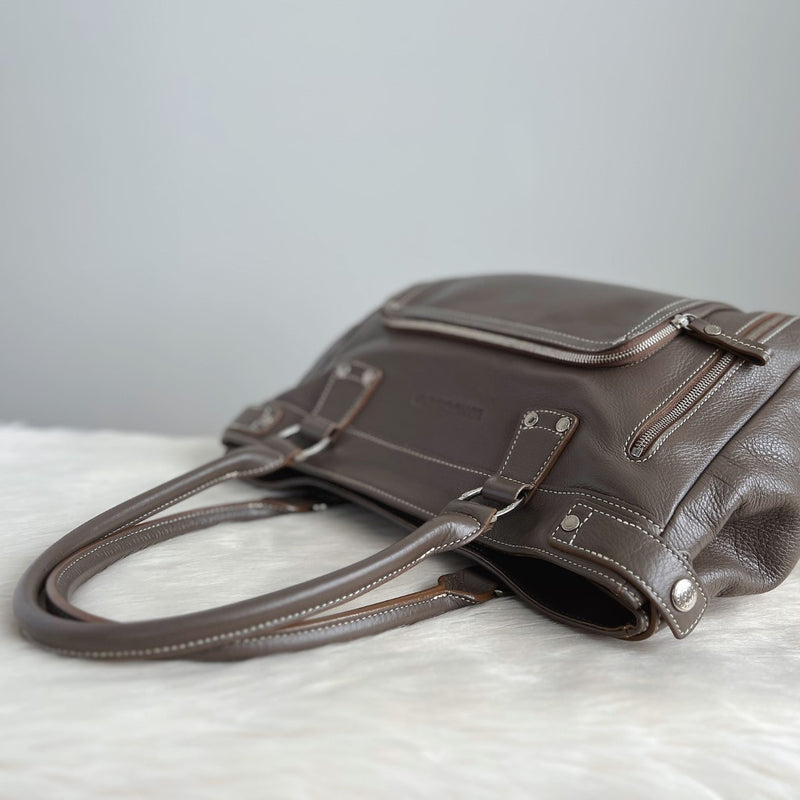 Longchamp Taupe Leather Career Shoulder Bag Excellent