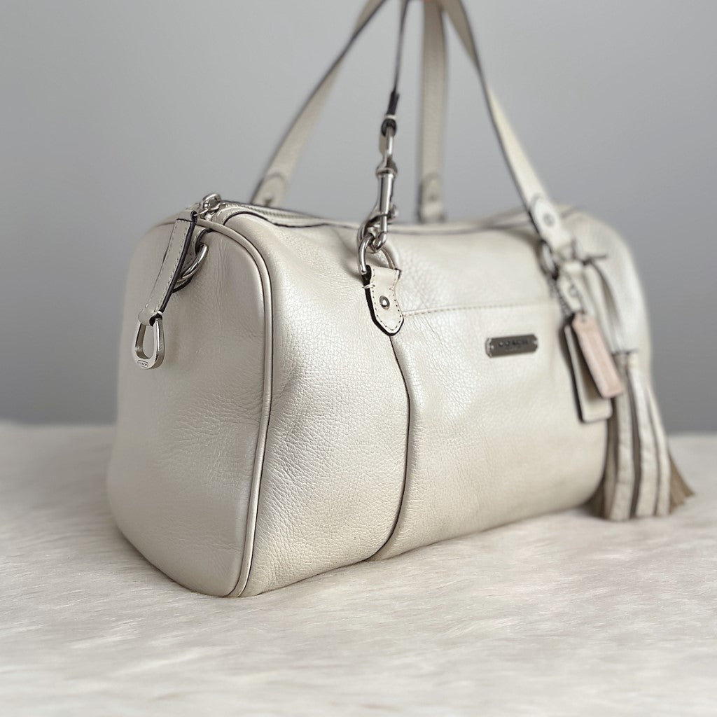 Coach Pearl White Leather Boston 2 Way Shoulder Bag