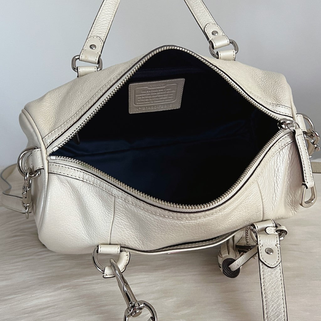 Coach Pearl White Leather Boston 2 Way Shoulder Bag