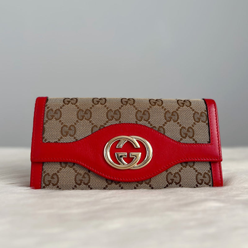 Gucci Double G Monogram Zip Compartment Long Wallet
