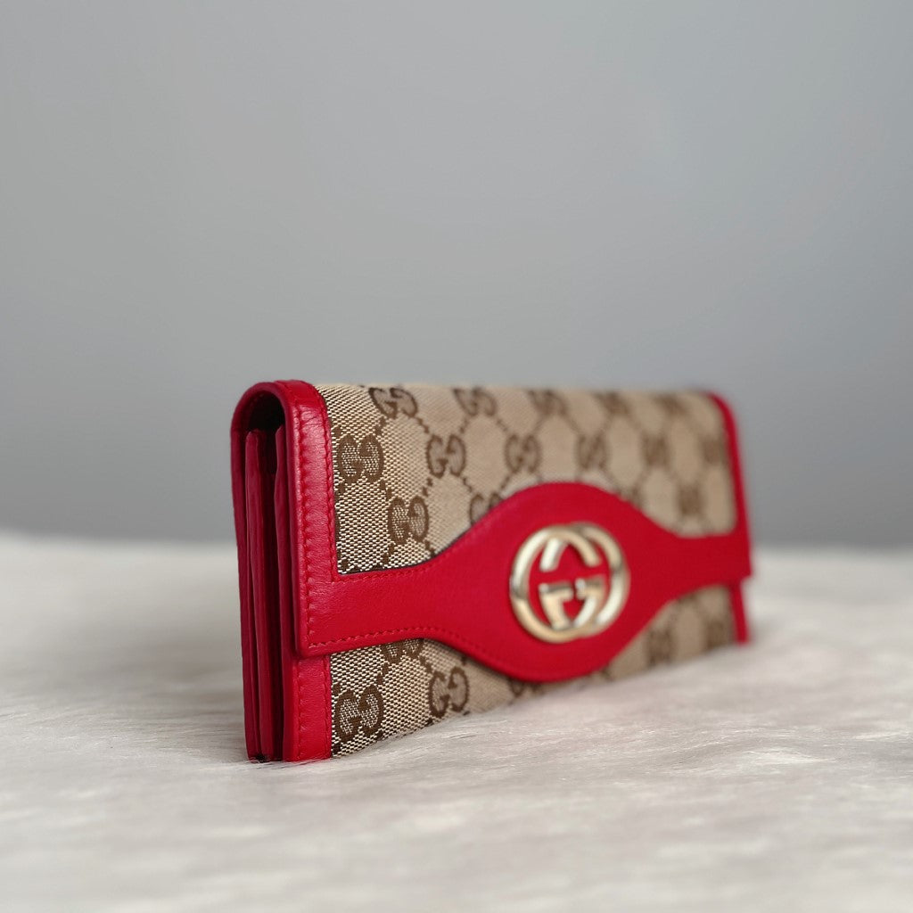 Gucci Double G Monogram Zip Compartment Long Wallet