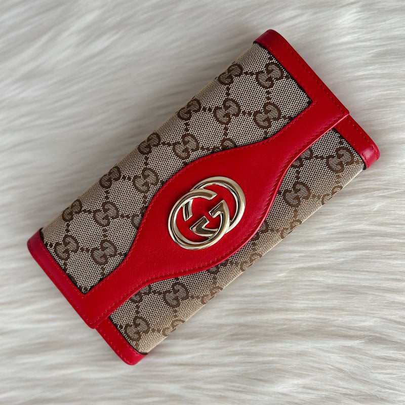 Gucci Double G Monogram Zip Compartment Long Wallet
