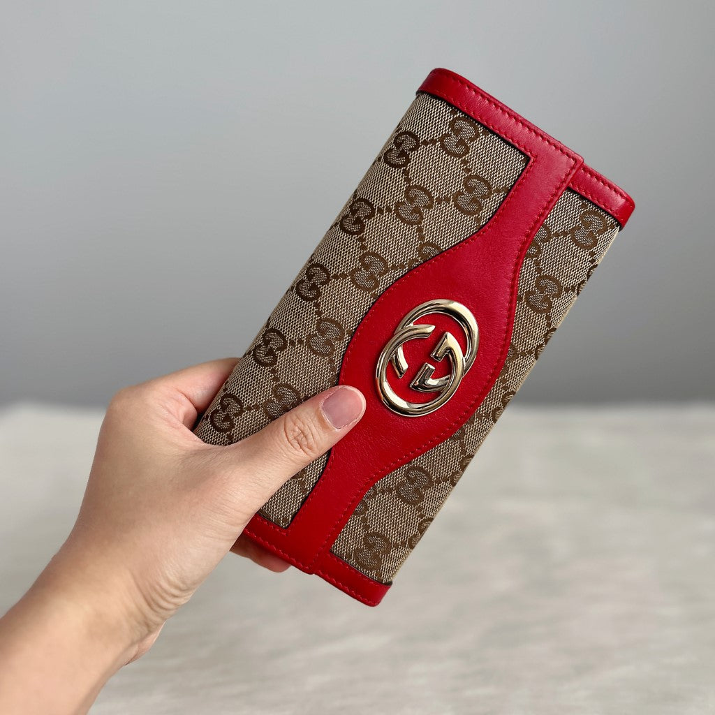 Gucci Double G Monogram Zip Compartment Long Wallet