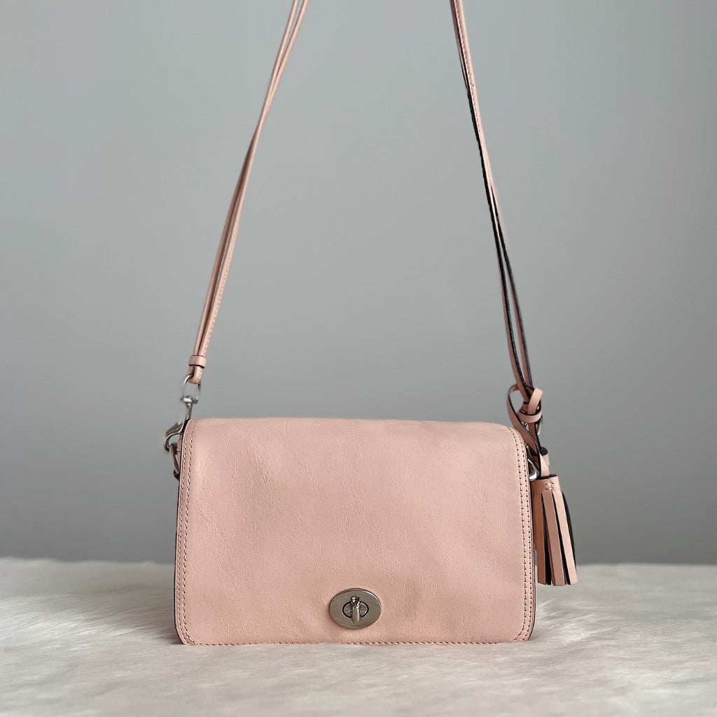 Coach Blush Pink Leather Turn Lock Crossbody Shoulder Bag