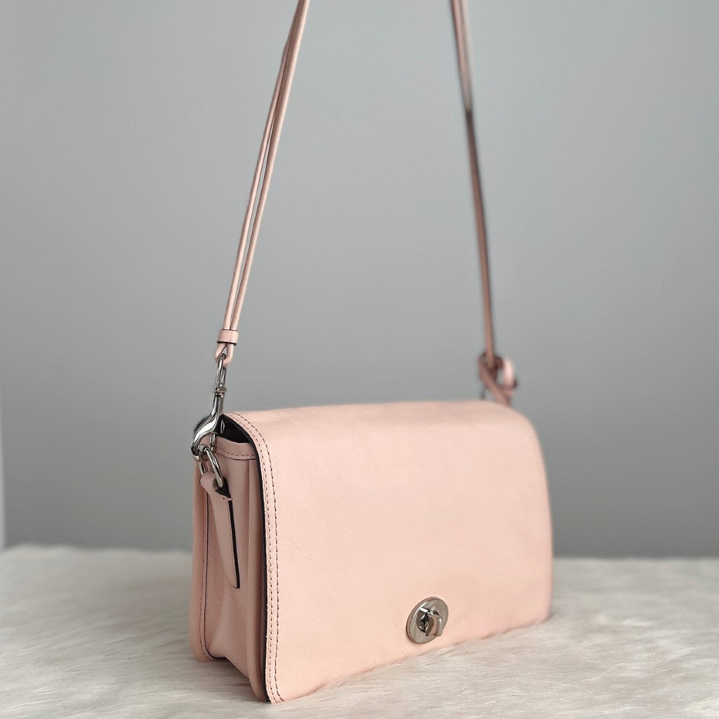 Coach Blush Pink Leather Turn Lock Crossbody Shoulder Bag