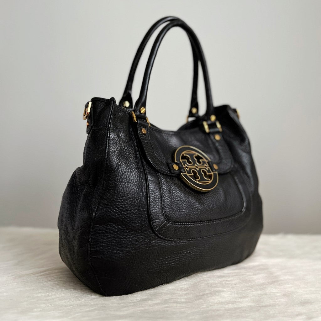 Tory Burch Black Leather Front Logo 2 Way Shoulder Bag