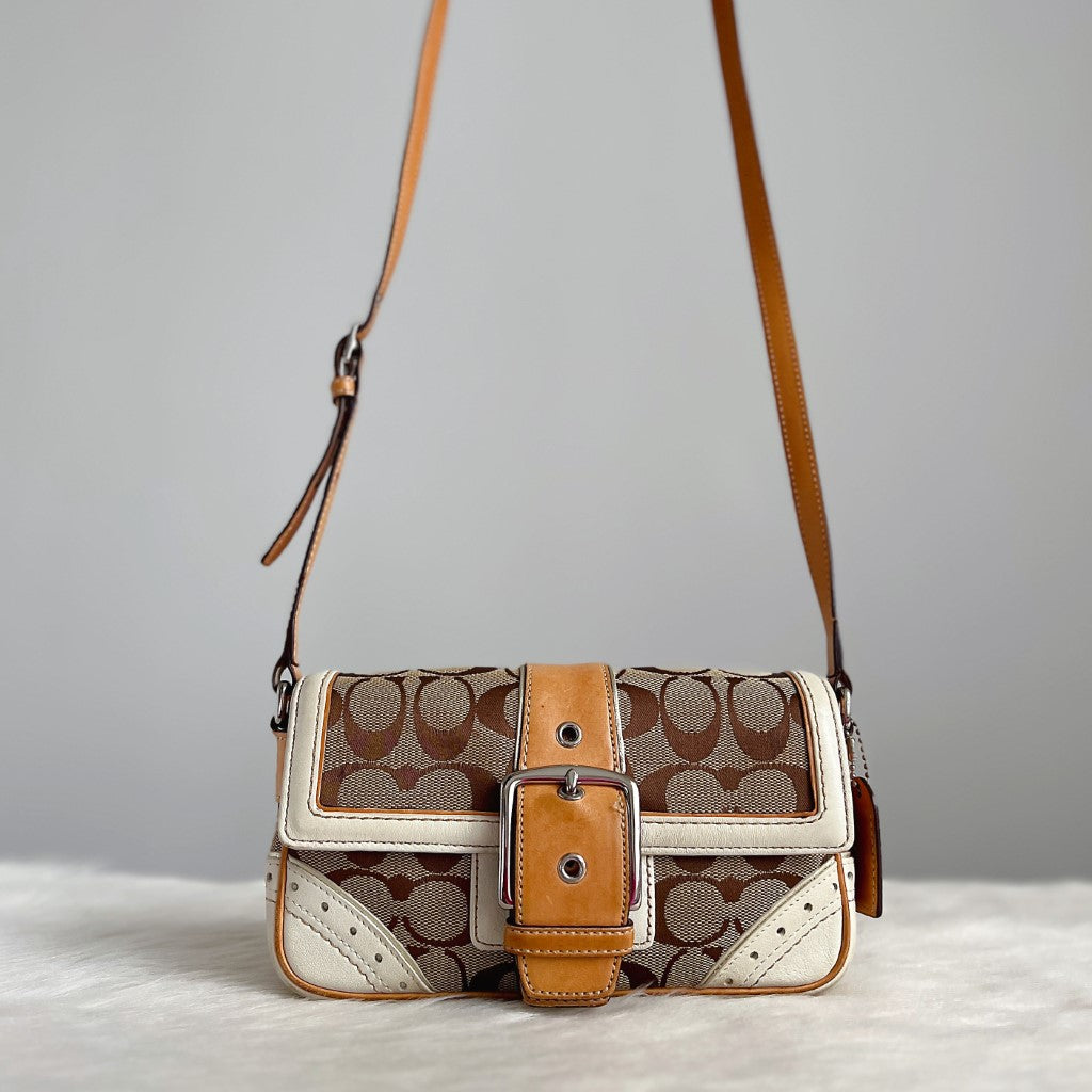 Coach Signature Monogram Buckle Detail Crossbody Shoulder Bag