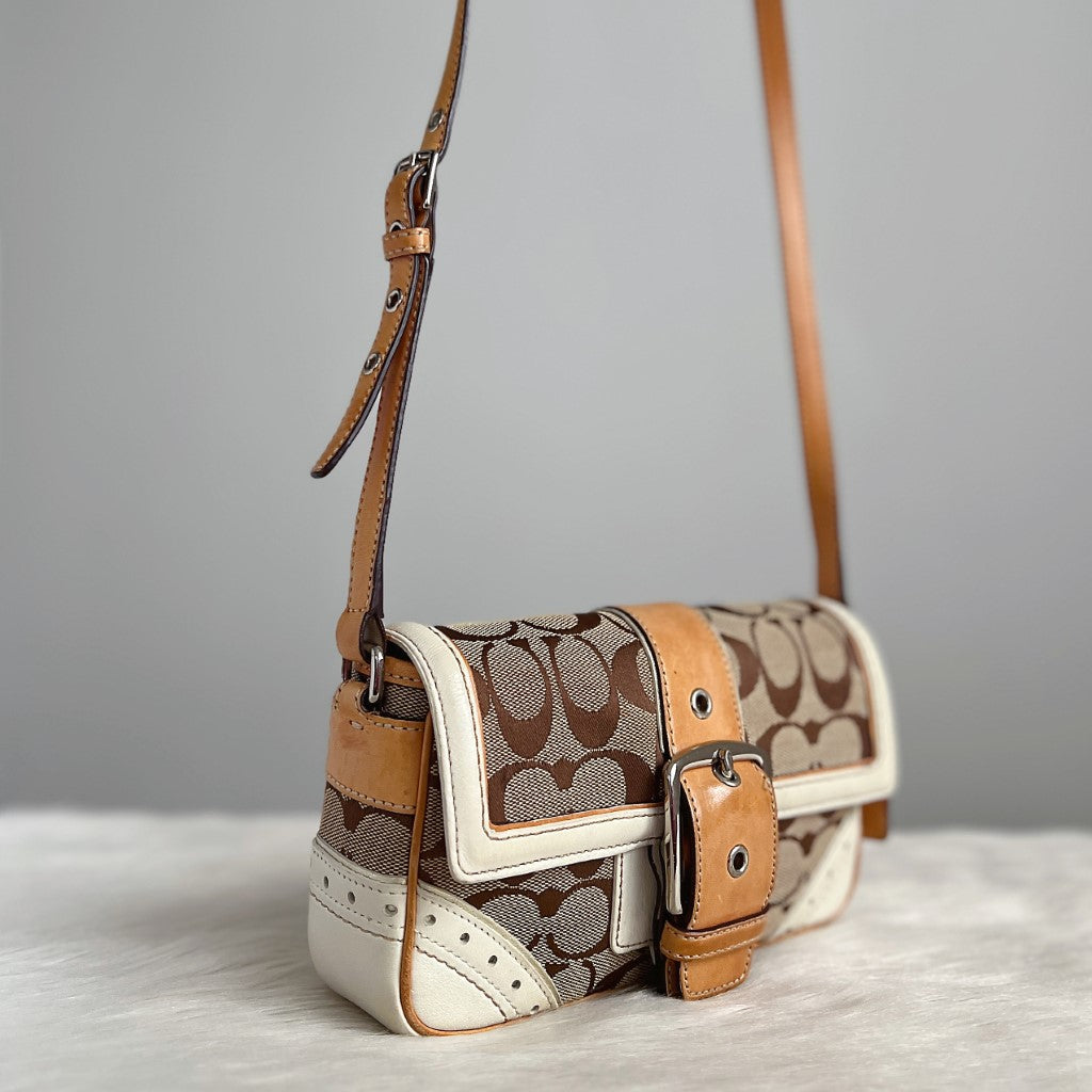 Coach Signature Monogram Buckle Detail Crossbody Shoulder Bag