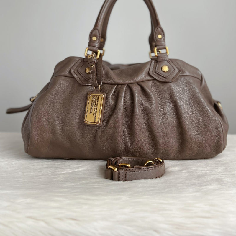 Marc Jacobs Taupe Leather Classic Q Large 2 Way Shoulder Bag