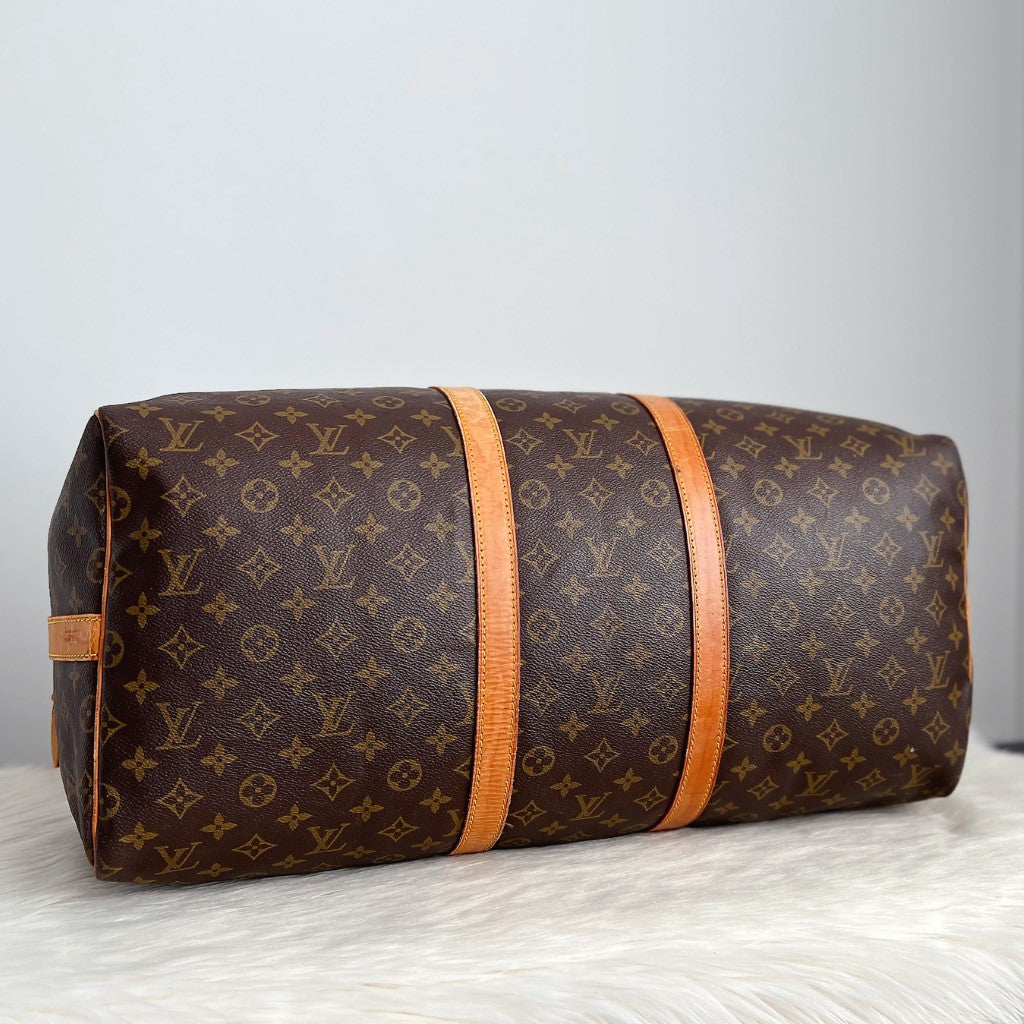 Louis Vuitton Signature Monogram Bandouliere Keepall 55 Travel Bag