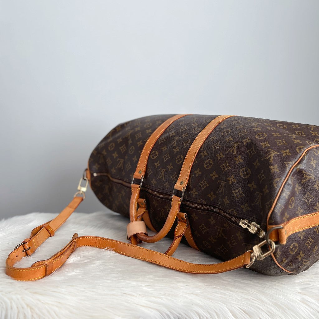 Louis Vuitton Signature Monogram Bandouliere Keepall 55 Travel Bag