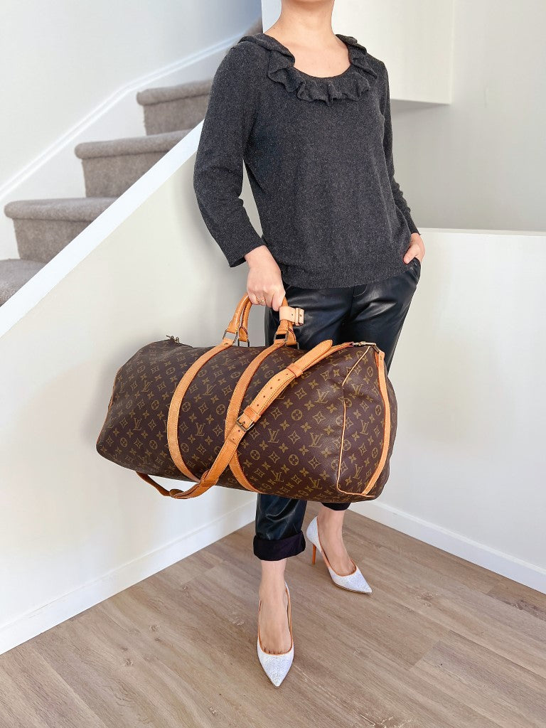 Louis Vuitton Signature Monogram Bandouliere Keepall 55 Travel Bag