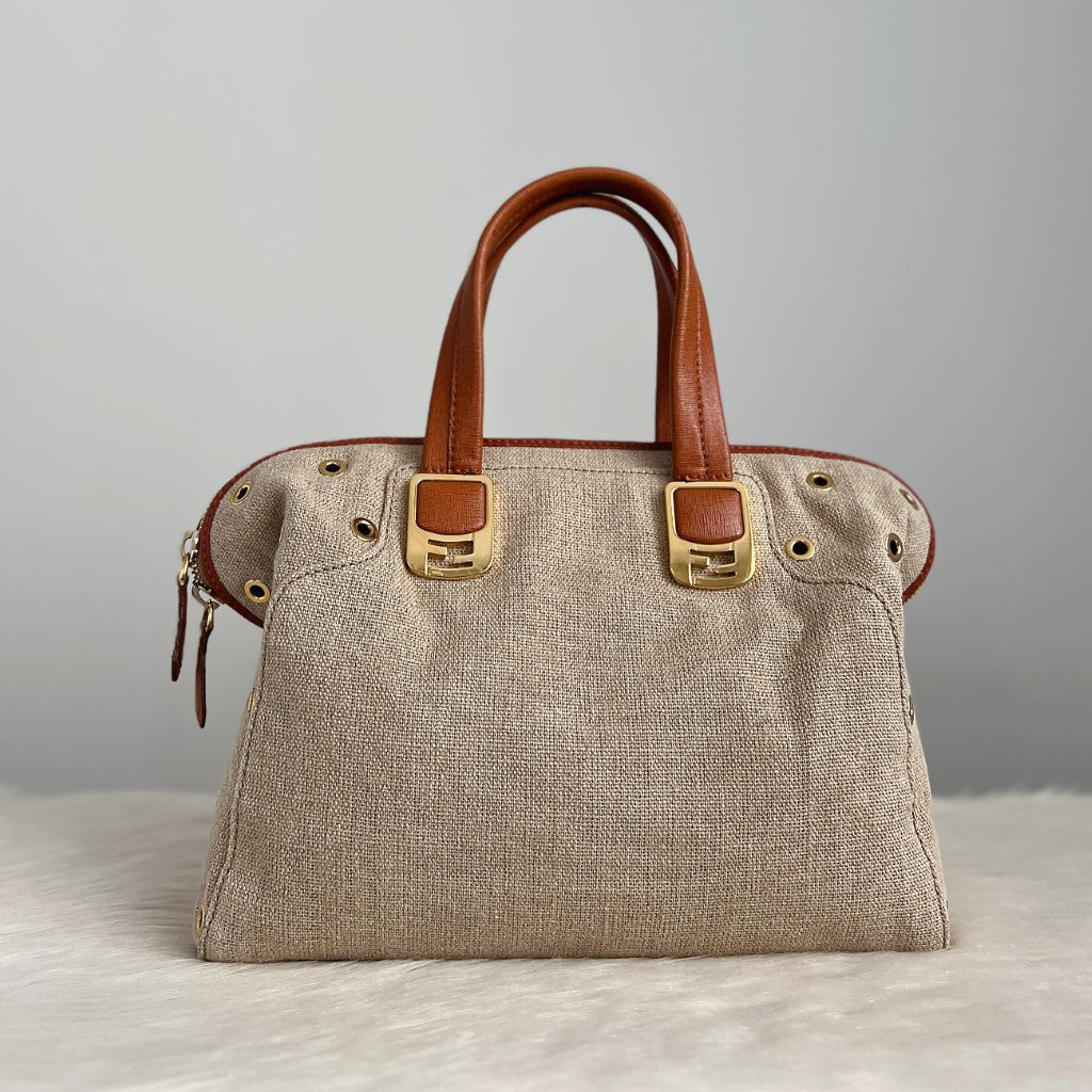 Fendi Side Studs Detail Triple Compartment Boston Tote Bag