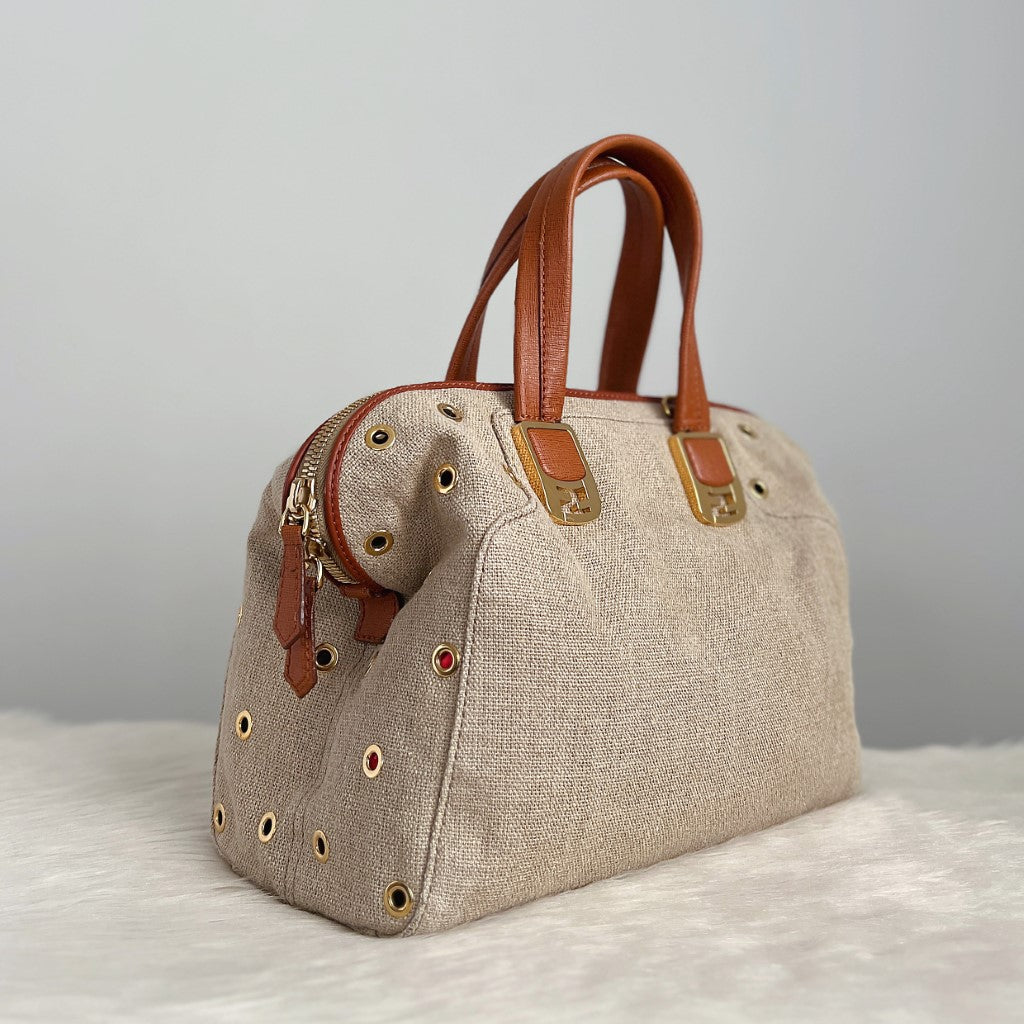 Fendi Side Studs Detail Triple Compartment Boston Tote Bag