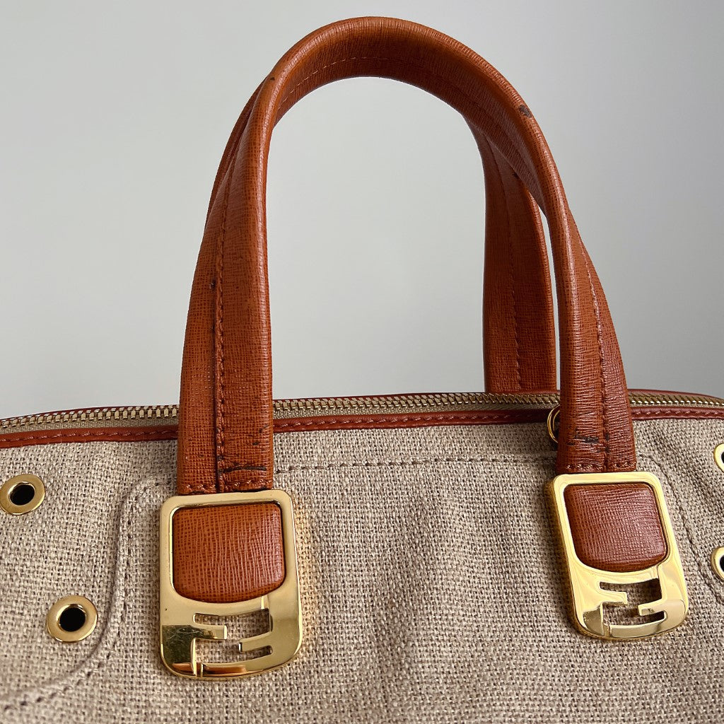 Fendi Side Studs Detail Triple Compartment Boston Tote Bag