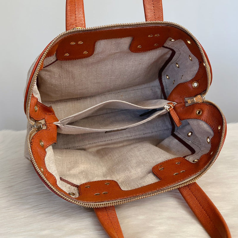 Fendi Side Studs Detail Triple Compartment Boston Tote Bag