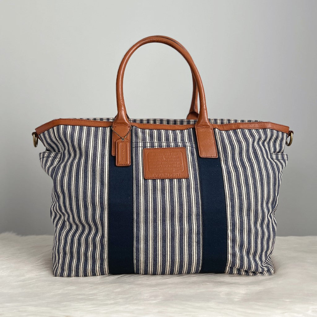 Coach Stripe Canvas Weekend Travel Bag