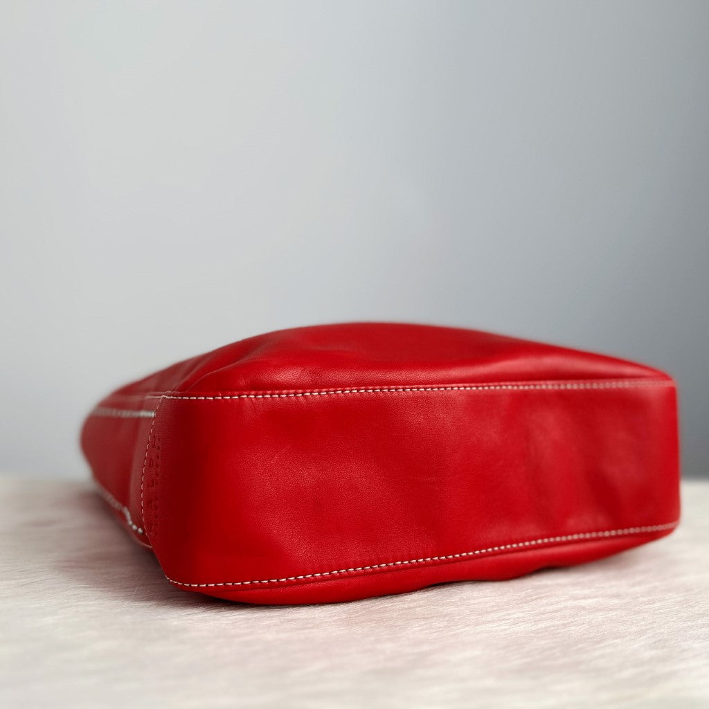 Ralph Lauren Red Leather Side Studded Detail Shoulder Bag