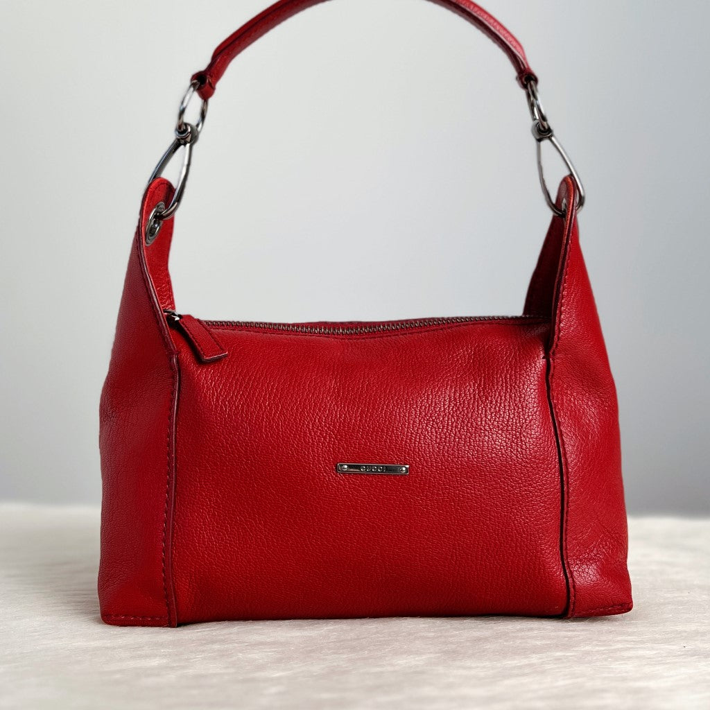 Gucci Red Leather Front Logo Small Shoulder Bag