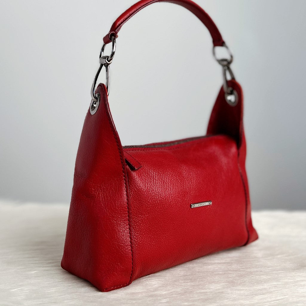 Gucci Red Leather Front Logo Small Shoulder Bag