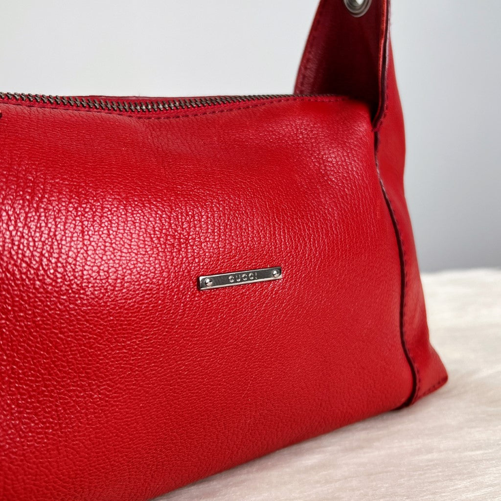 Gucci Red Leather Front Logo Small Shoulder Bag